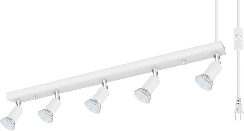 Bricosmocon Plug-in Track Lighting, LED Track Lighting Fixtures Ceiling Kit, 30" White Plug in Wall Light with 14.8ft Cord, 3-Light Ceiling Spotlight,Rotatable Kitchen Light Head for Bedroom Hallway(GU10,NO Bulb) - Image 1